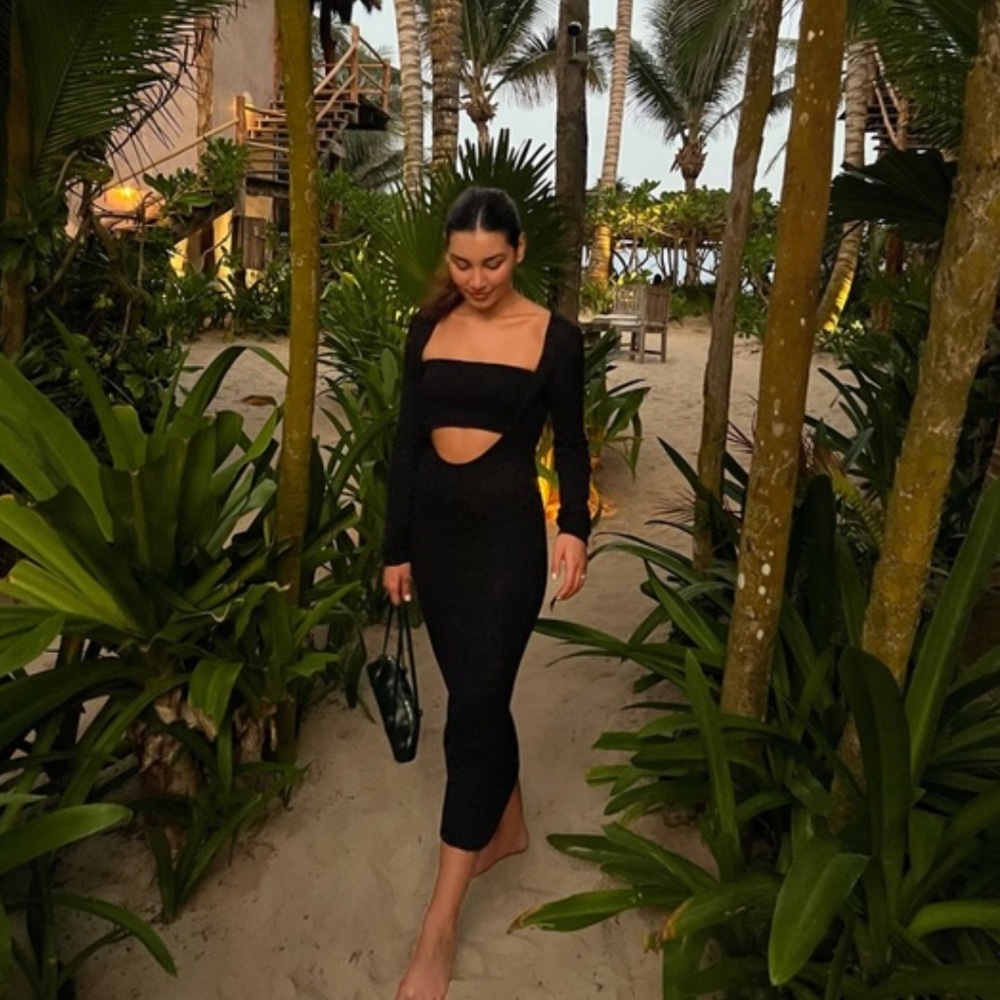 Josefine HJ x NA-KD Black Deep Front Long Dress 100% Cotton